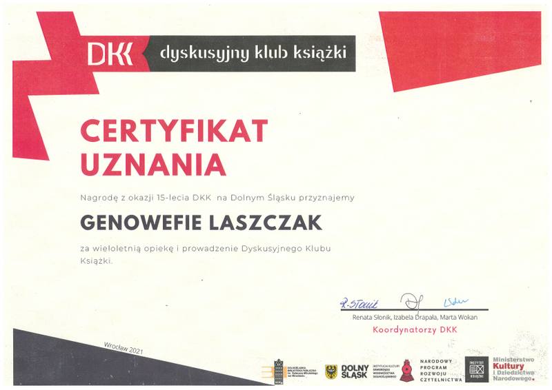 Nagroda z okazji 15-lecia DKK 