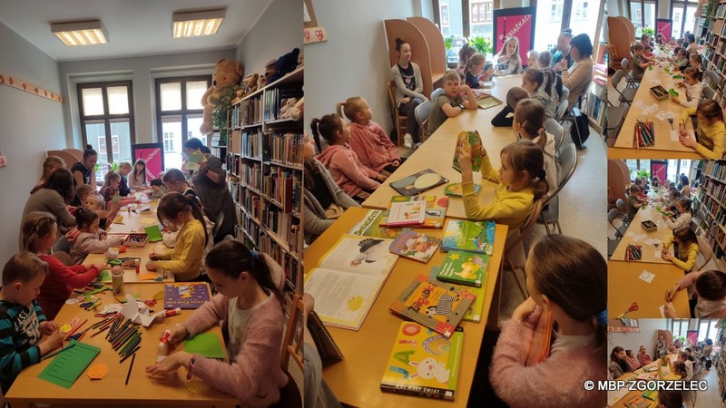 Zajęcia dla dzieci i rodziców podczas spotkania Dyskusyjnego Klubu Książki w Zgorzelcu. Zdjęcie jest jednocześnie odnośnikiem do artykułu 