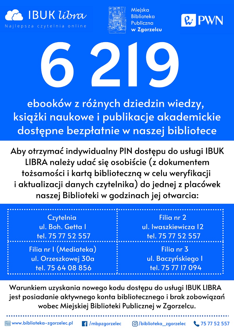 Plakat promujący usługę IBUK Libra. Plakat jest odnośnikiem do wpisu "6219 ebooków w platformie IBUK Libra".