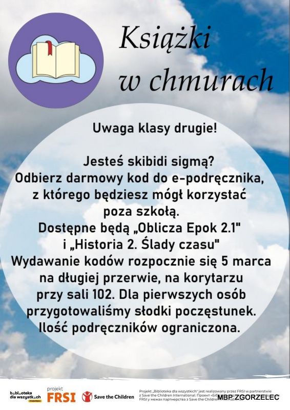 Ulotka promująca kampanię "Książki w chmurach"