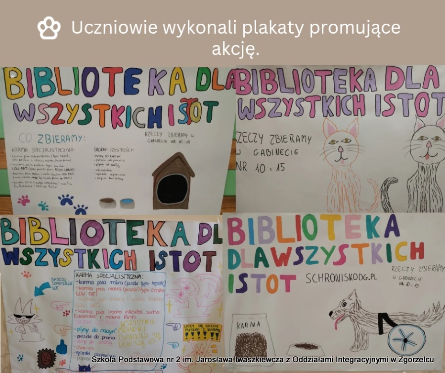 Kolaż zdjęć z plakatami promującymi akcję "Biblioteka dla wszystkich istot" Kolaż zdjęć z plakatami promującymi akcję "Biblioteka dla wszystkich istot"