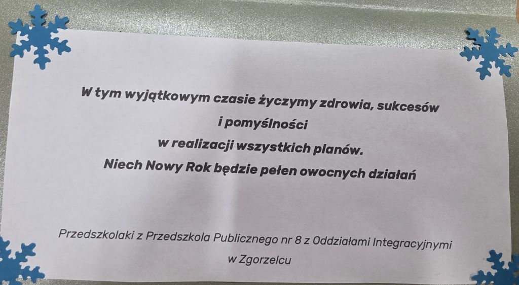 Życzenia świąteczne od przedszkolaków z&nbsp;Przedszkola nr 8 w&nbsp;Zgorzelcu.