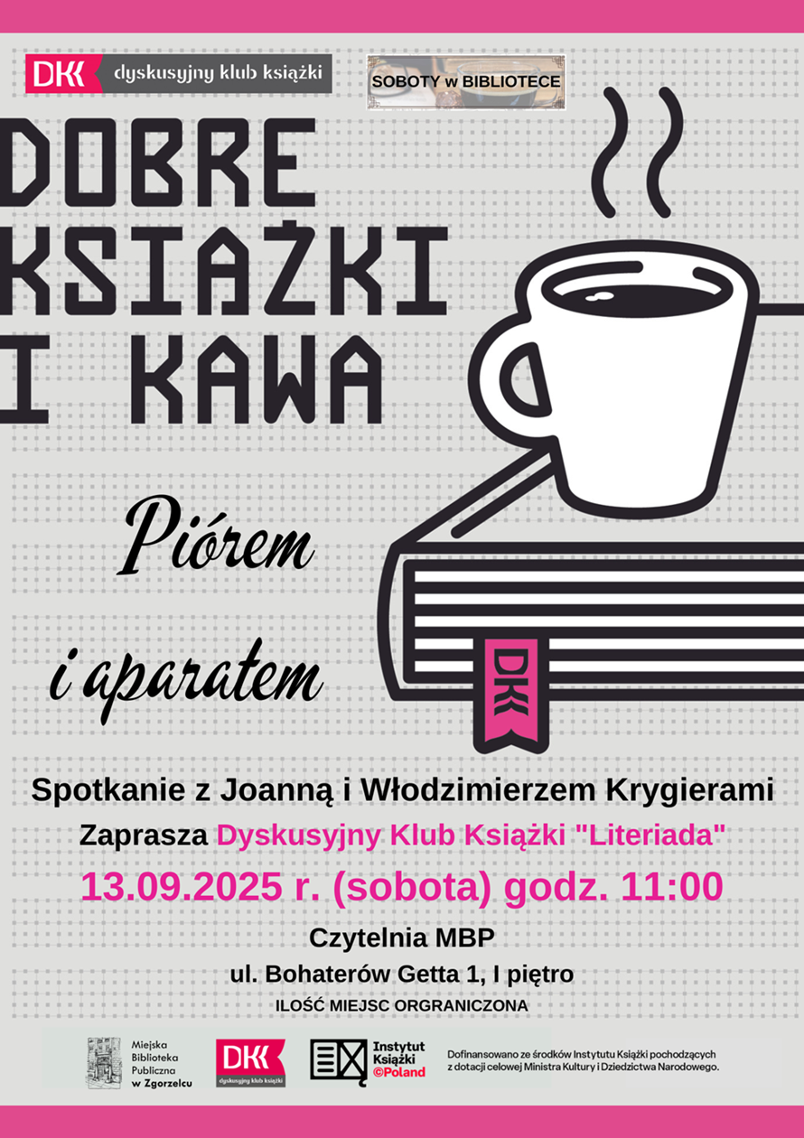 Plakat zapraszający na spotkanie z Joanną i Włodzimierzem Krygierami w ramach projektu DKK. Plakat jest odnośnikiem do wpisu o spotkaniu.