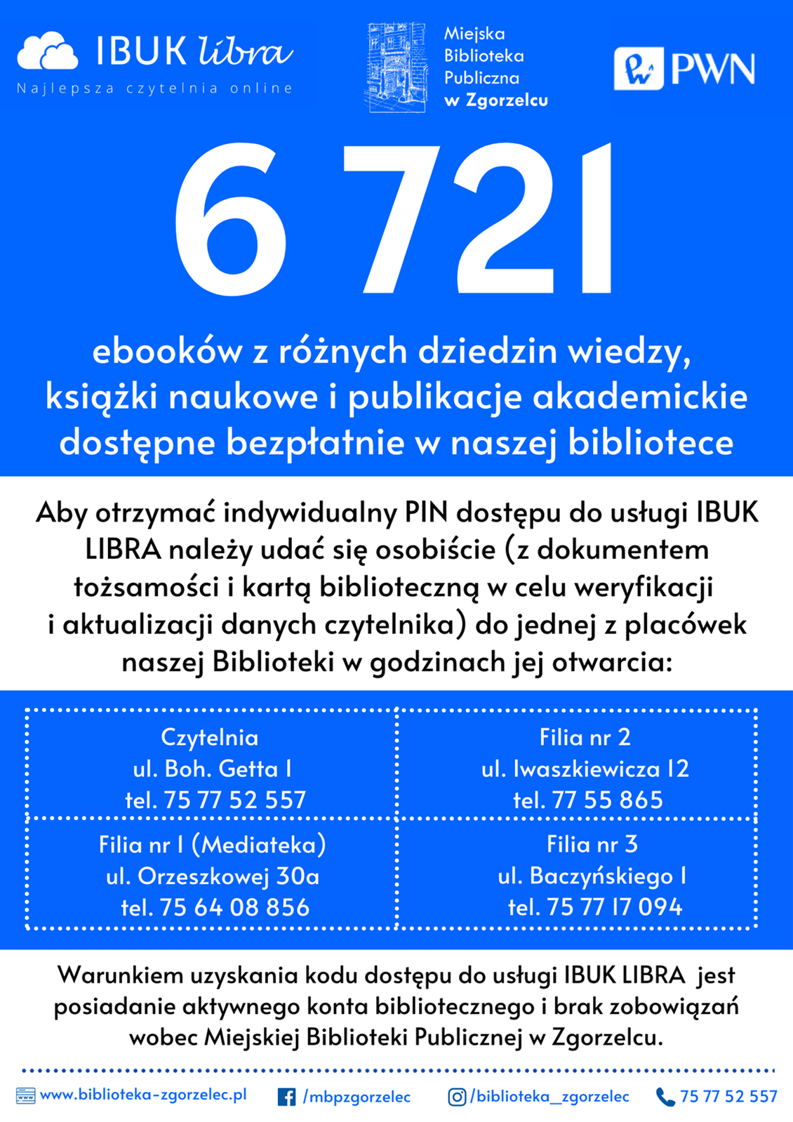Plakat promujący usługę IBUK Libra. Plakat jest odnośnikiem do wpisu "Zapraszamy po odbiór kodu dostępu do platformy IBUK Libra".