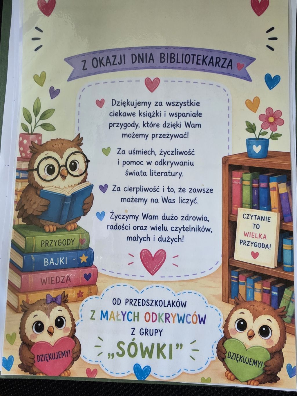 Spotkanie z&nbsp;czterolatkami w&nbsp;Filii nr 4 MBP w&nbsp;Zgorzelcu. Podziękowanie za przeprowadzone spotkanie Przedszkola Mali Odkrywcy.
